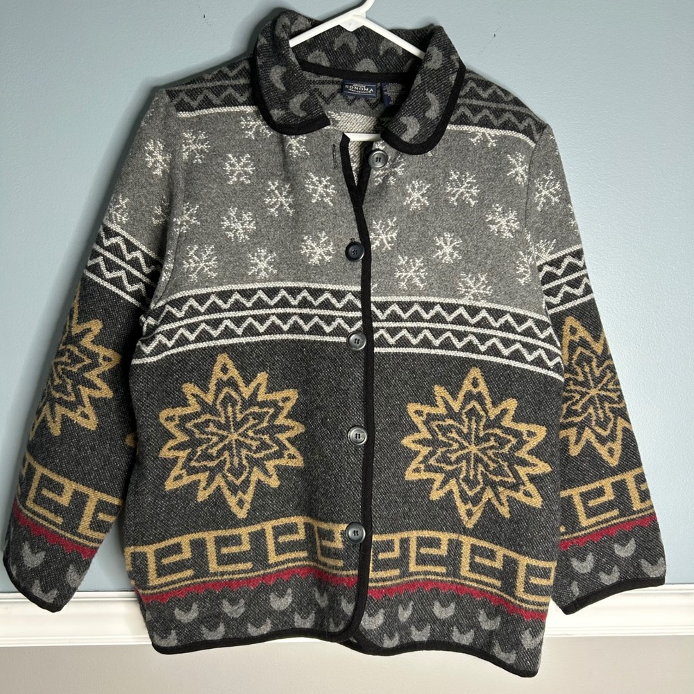 Sonoma Jean Company Womens M Snowflake Aztec Cardigan Jacket Top Winter